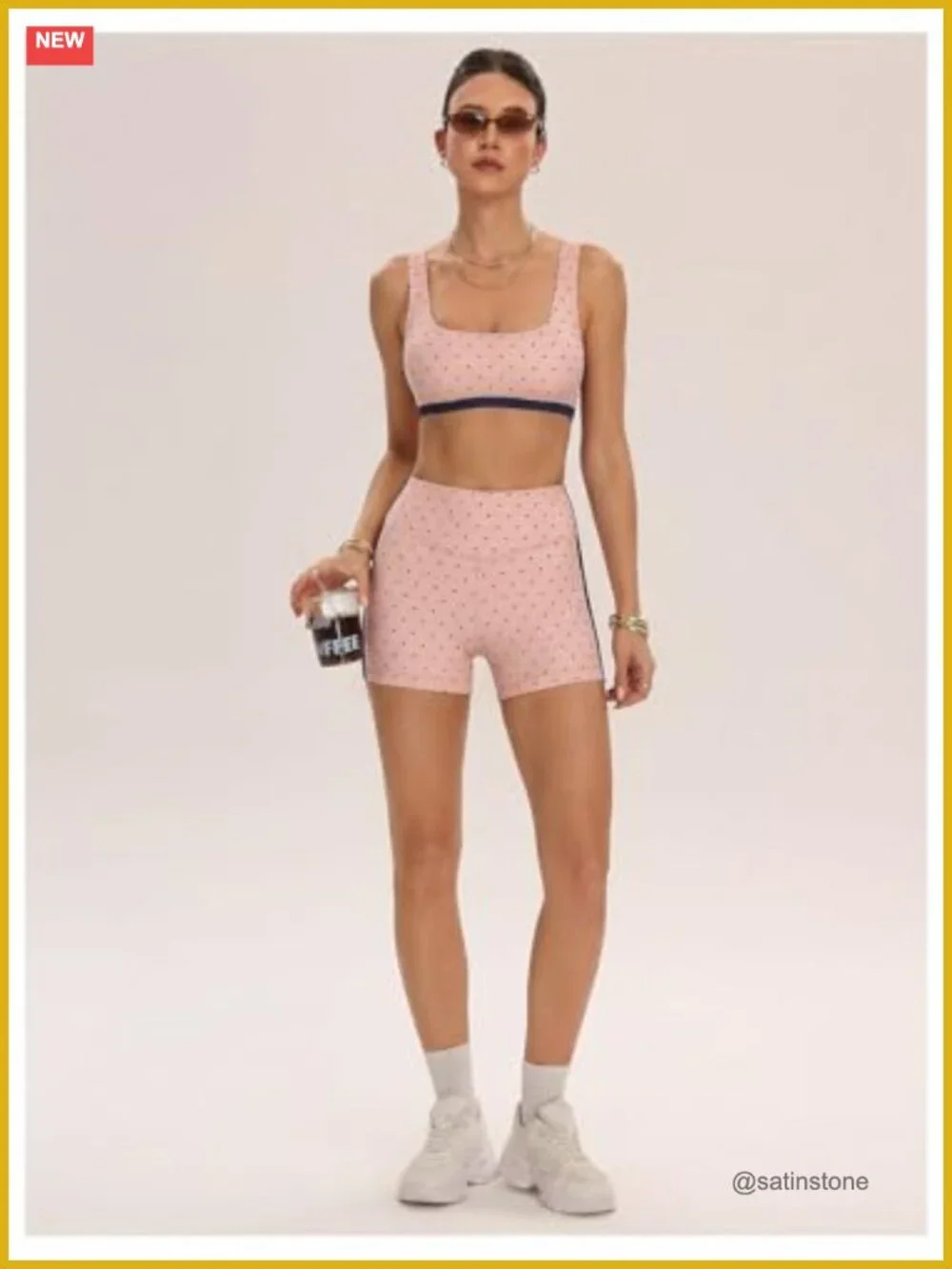 2 Piece Polka Dot Color Block Bra Tank & High Waisted Biker Shorts Set